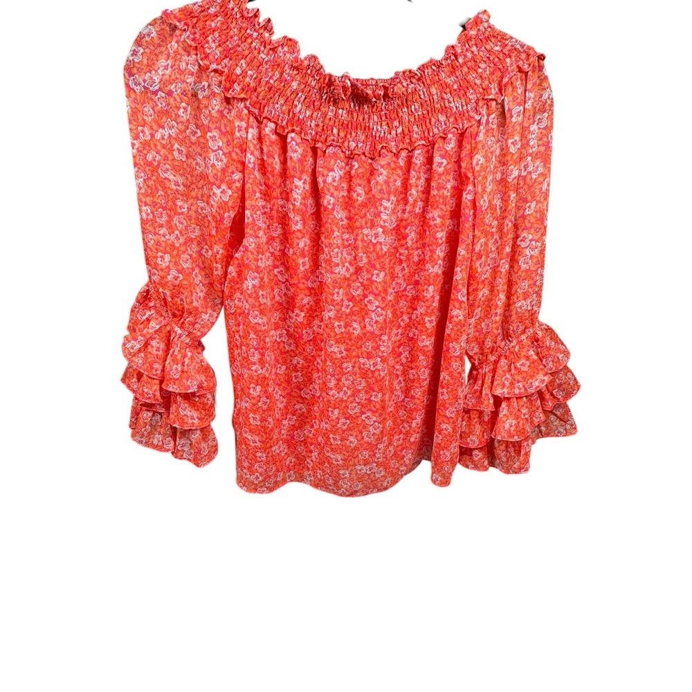 CeCe Boho Coral Pink Small Ruffle Sleeve Casual Chic